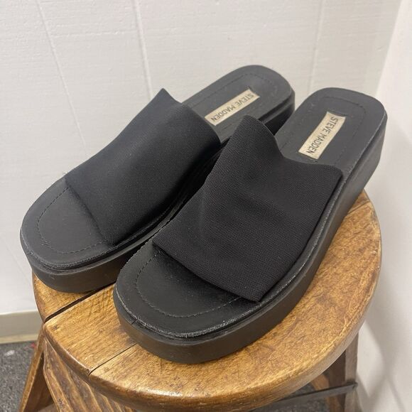 Steve Madden Y2K Vintage Black Chunky Slinky Platform Sandals Slide US 8.5 - Picture 2 of 8